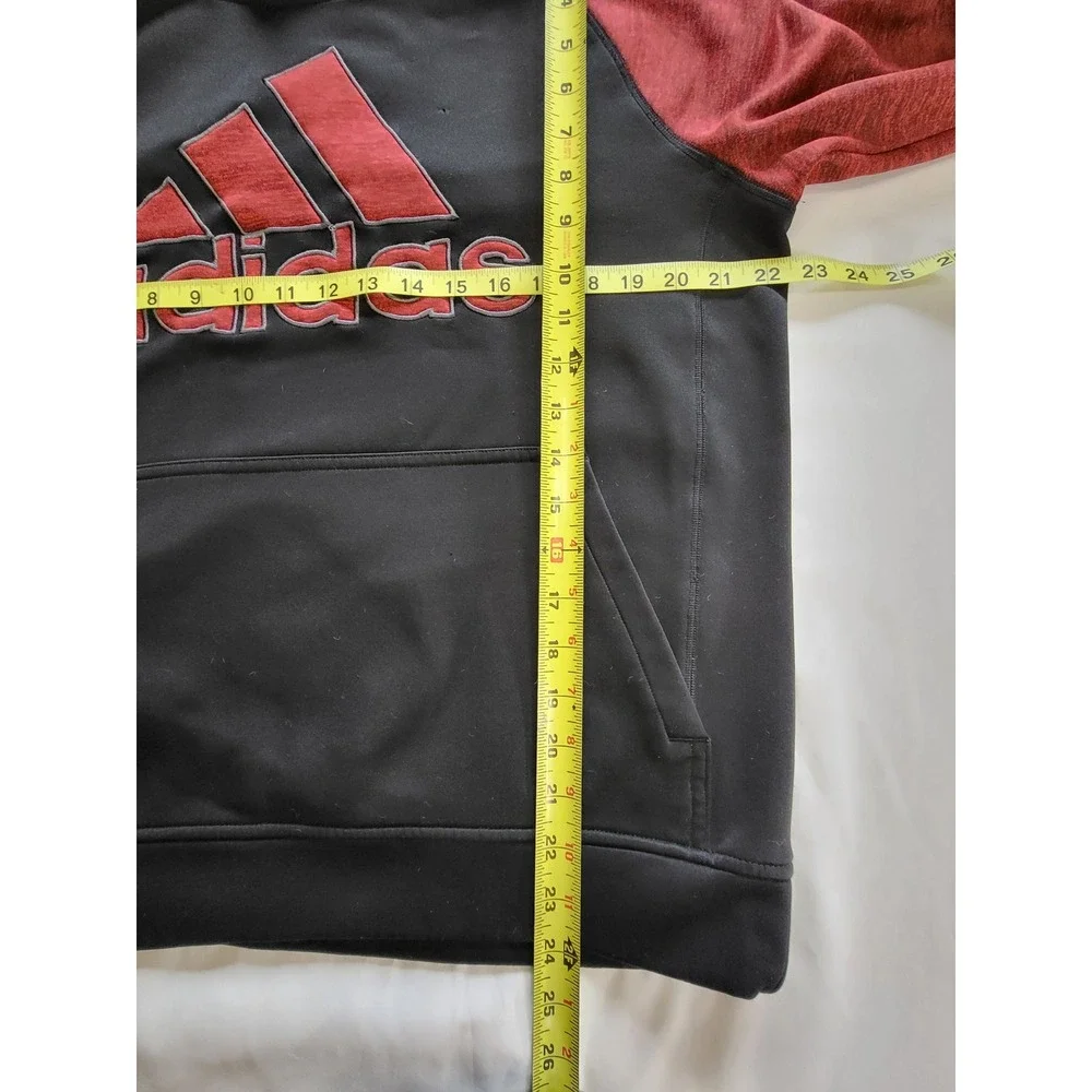 Adidas Climawarm Hoodie Mens Medium Black Red Pullover Sweatshirt Logo Raglan